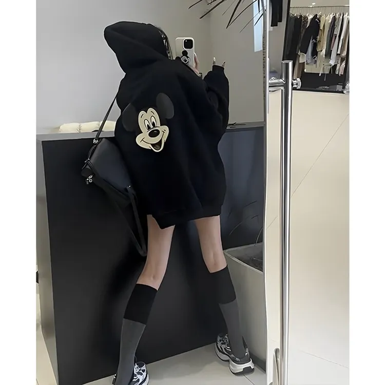 初秋宽松百搭黑色卫衣女新款2025爆款时尚洋气韩系慵懒风显瘦上衣