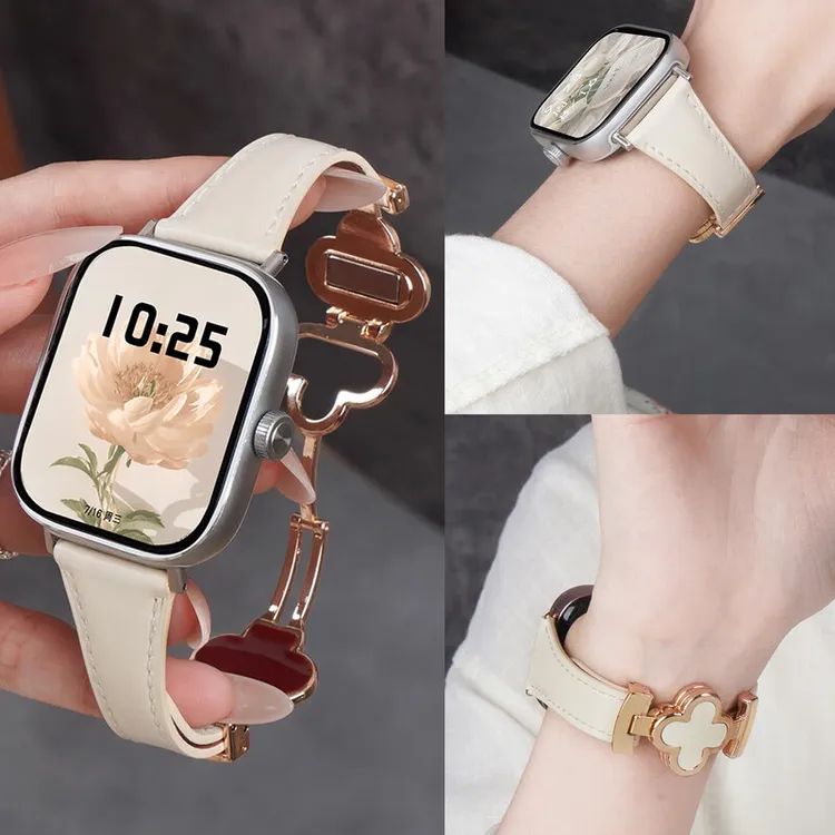 适用小米watch5表带高颜值四叶草小蛮腰真皮红米redmi watch4女款