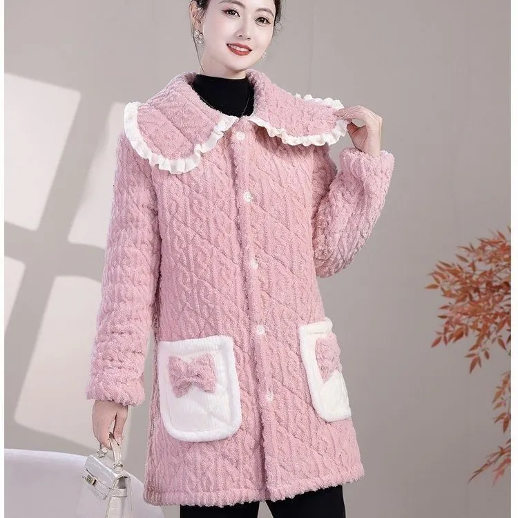 棉服罩衣加绒加厚新款省服三层洋气冬季家居服棉衣保暖棉服棉袄