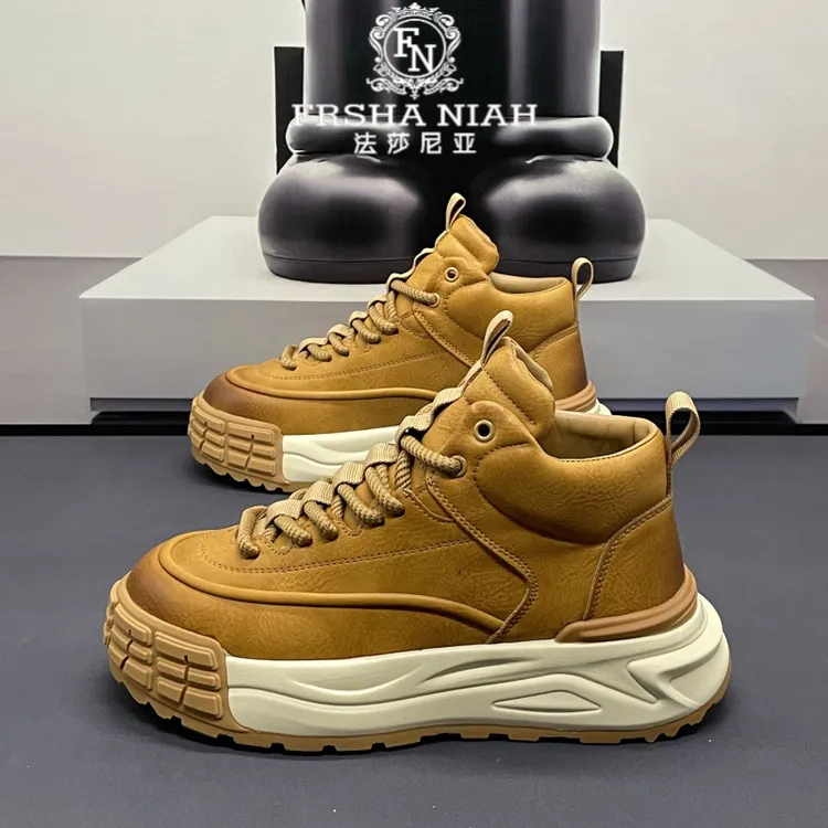 法莎尼亚时尚马丁靴男士秋冬保暖厚底防滑高帮潮流休闲鞋户外短靴