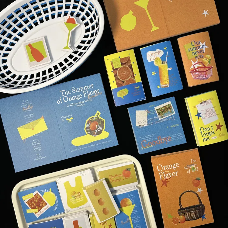 5折！橙味苏打高饱和文创折页卡头卡背贴纸包封口贴（无小礼物