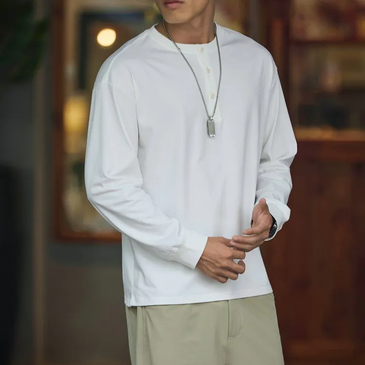 JEEPSPIRIT2025春秋季男士长袖体恤潮流半开衫圆领T恤衫百搭休闲