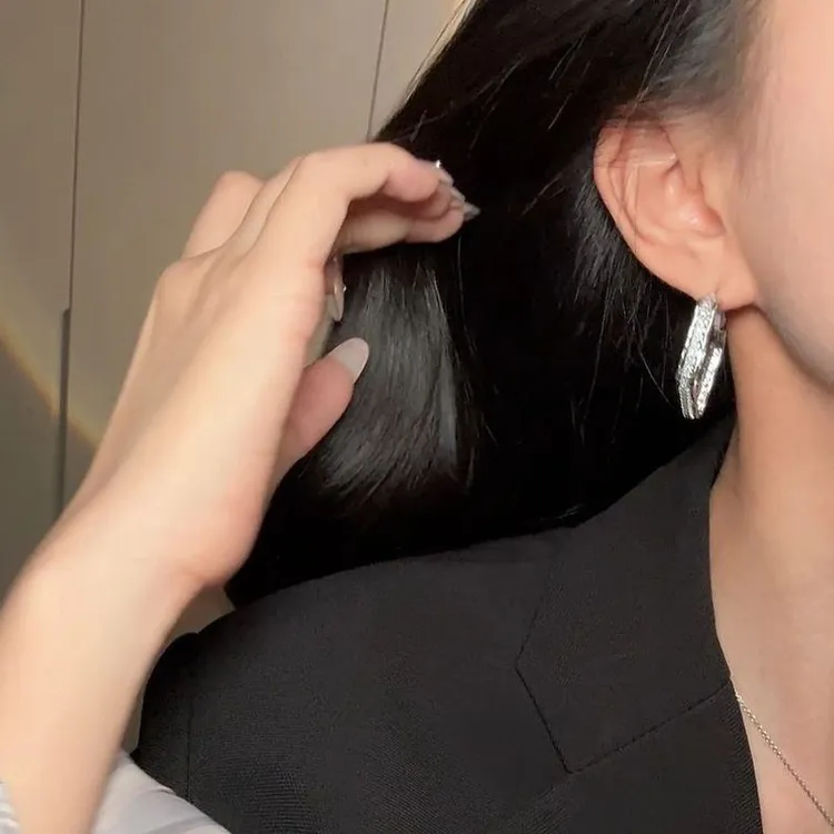 纯铜锆石耳饰 冷淡风老钱高级感闪耀方形耳环铜制镶钻爆闪耳环