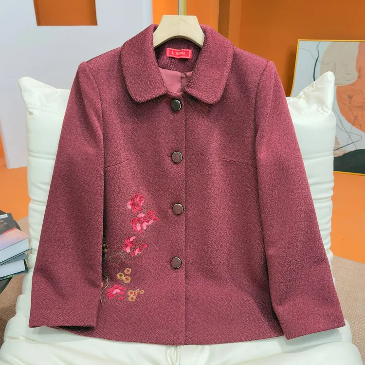 老年人秋装女呢子上衣婆婆妈妈秋冬唐装国风外套老太太奶奶装衣服