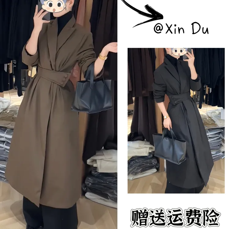 2025秋冬季新款时尚显瘦气质女士网红洋气风衣百搭款D25188