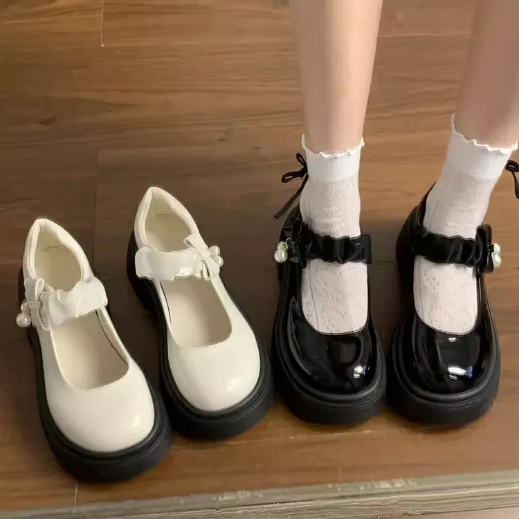 法式玛丽珍一脚蹬女鞋爆款气质鞋子增高jk鞋圆头配玛丽珍小皮鞋