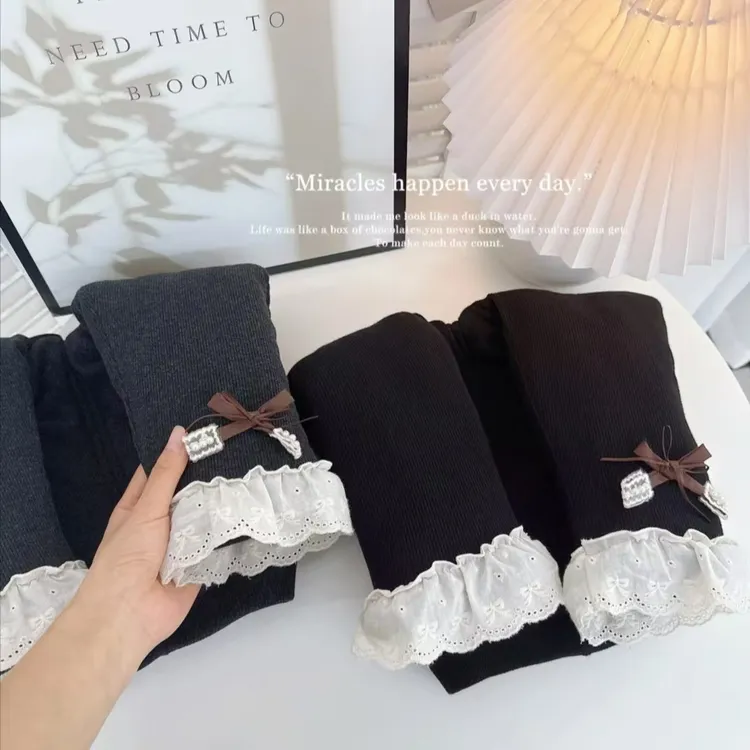 【一条过冬】儿童冬季加棉堆堆袜花边棉裤打底裤女童新款长裤子女宝