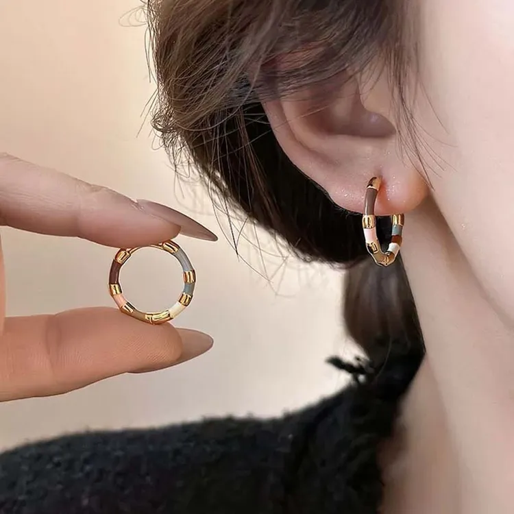 合金耳饰 法式复古轻奢彩色珐琅耳环女款新中式小众撞色气质耳扣