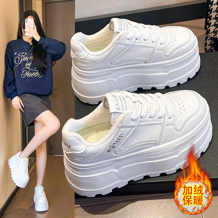 9公分增高厚底真皮面小白鞋加棉休闲鞋百搭in平底时尚女鞋ins韩版