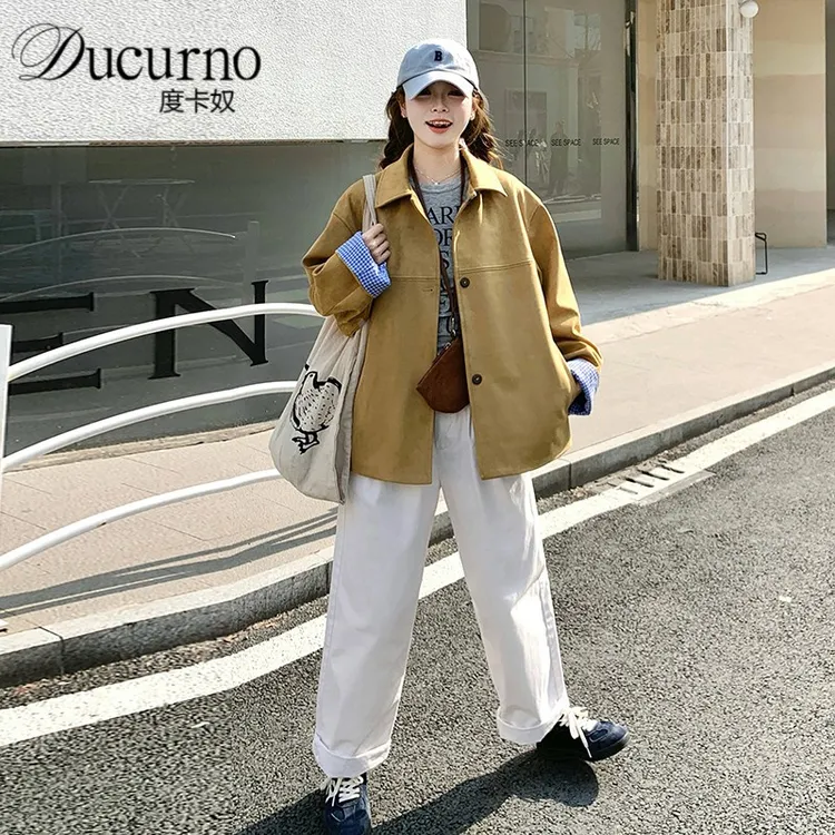 复古棕色小众外套女2025年秋季新款宽松休闲高级感老钱风翻领夹克
