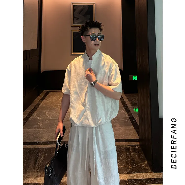 老钱风假两件薄款天丝亚麻套装百搭凉感套装高级感一套潮流