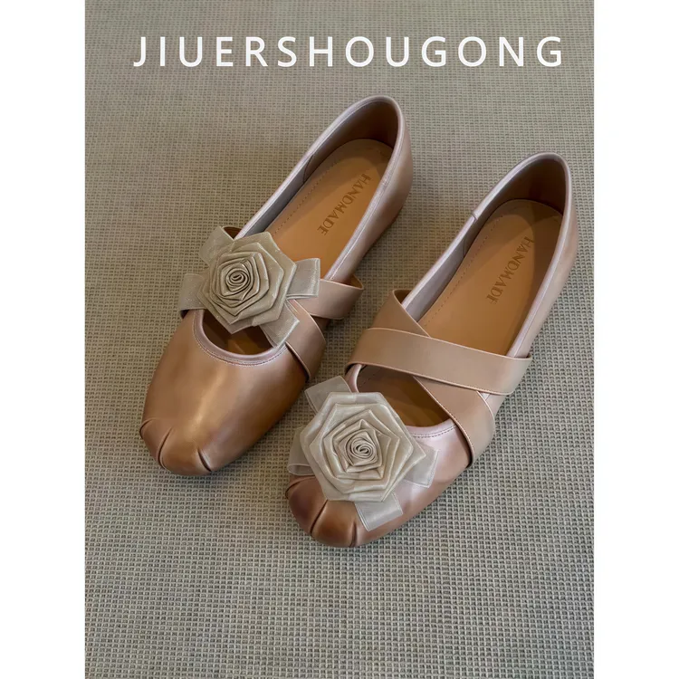 鞋子多巴胺百搭花朵交叉带擦色法式夏季通勤百搭女鞋百搭小众鞋子