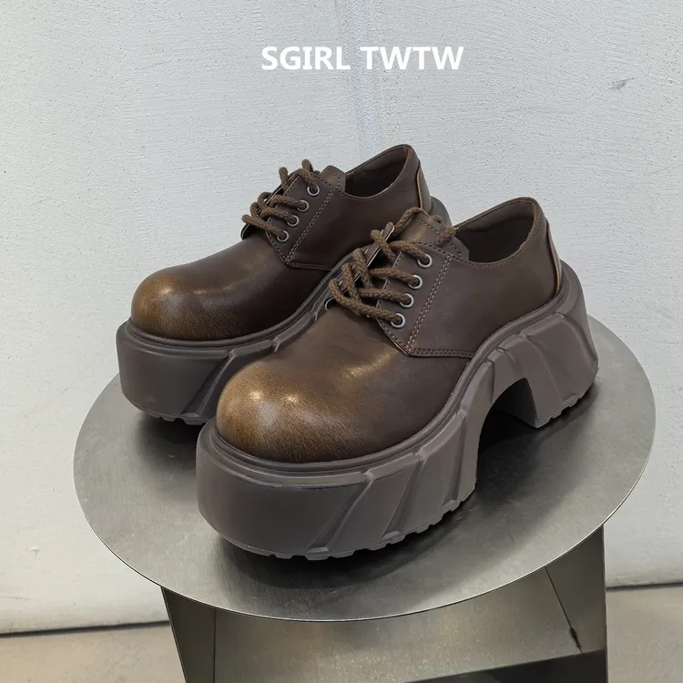 SGIRL TWTW2025年新款超软轻便擦色厚底松糕底大头皮鞋松糕鞋女鞋