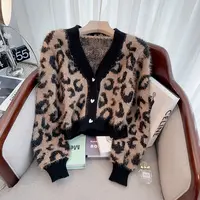 网红豹纹毛衣外套女软糯宽松洋气慵懒风V领针织上衣2025秋冬新款