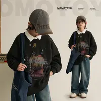 9.24新品【街头】抗静电加软撞色印花摇粒绒保暖亲子套头卫衣 8873D