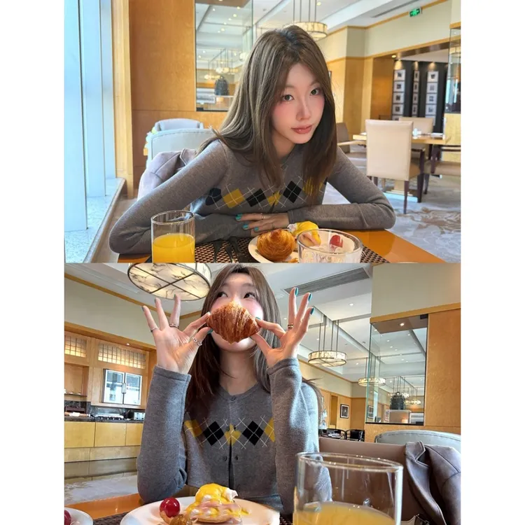 【蒙马特学院】小众撞色经典老钱风菱格纹针织开衫吊带两件套22662#