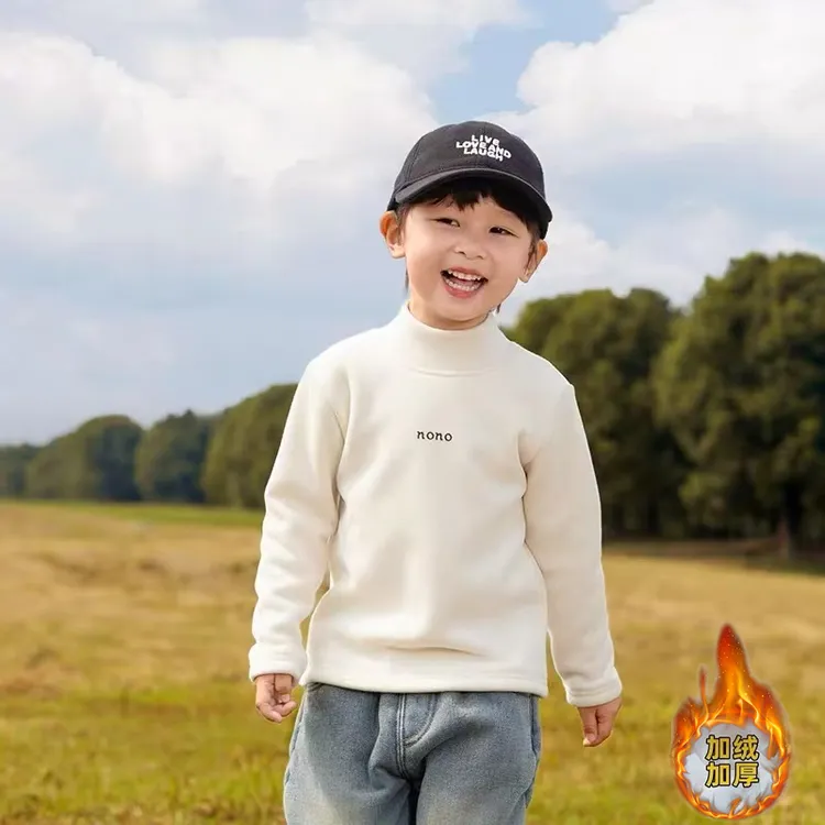 儿童加绒加厚保暖打底上衣男女童2025冬季新款中大童半高领打底衫