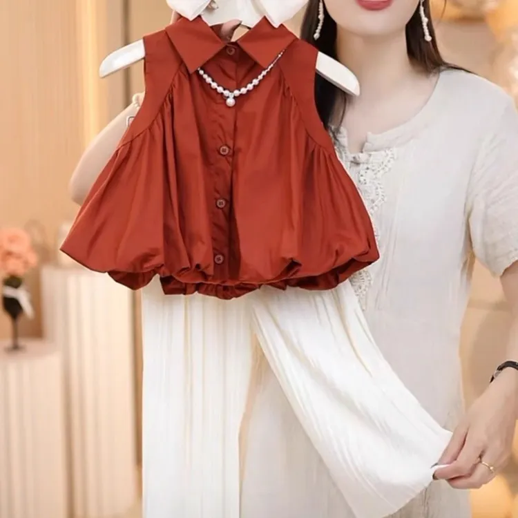 女童夏装短袖套装2025新款洋气娃娃衫女孩花苞衬衫裙裤夏季两件套