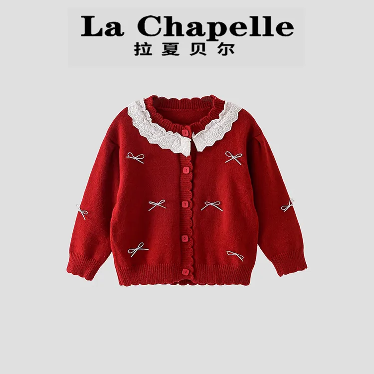  La Chapelle【拉夏贝尔】时尚秋季新款花边领儿童针织衫LA1646
