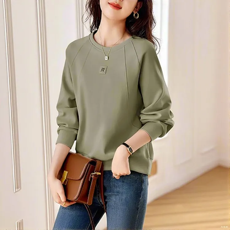 2025春秋韩式新款休闲风圆领宽松薄款卫衣女小众百搭简约个性上衣