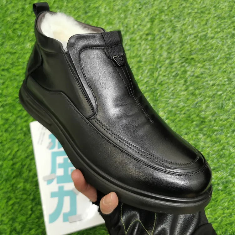 新款牛皮商务休闲男士棉鞋头层牛皮羊糕毛软底防滑圆头舒适皮鞋
