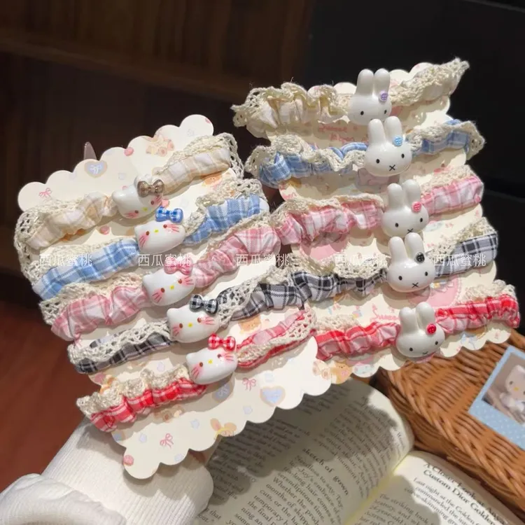 甜美蕾丝花边猫咪米菲兔发圈卡通可爱风马尾发绳森系小香风发饰