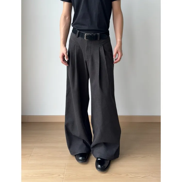 SUKCHOR 羊毛混纺700G自发热呢料加绒双褶宽松A字西裤