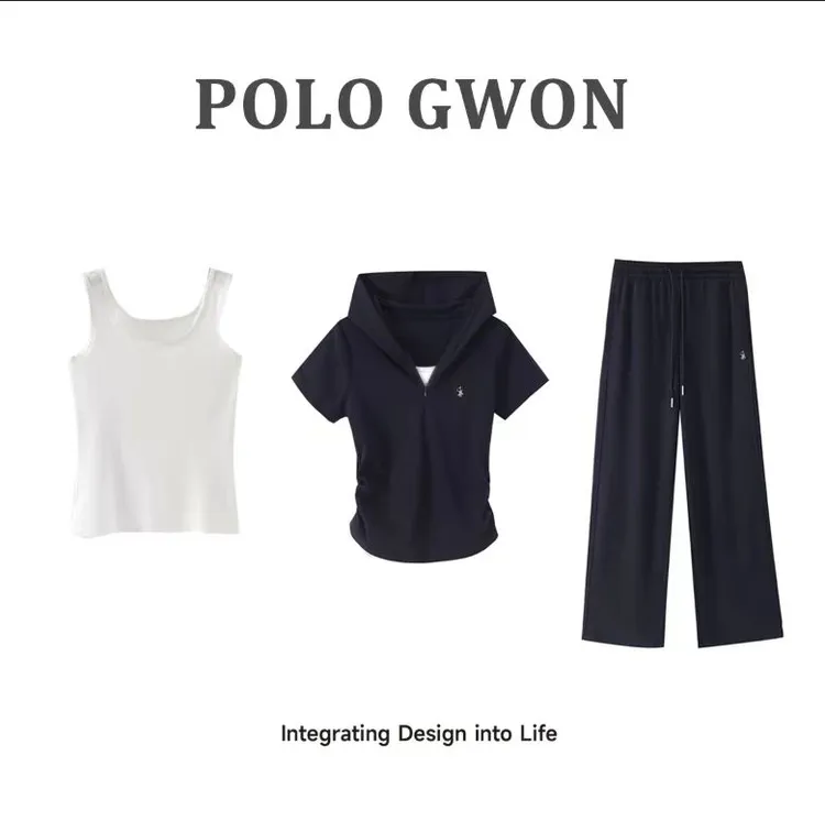 【焦点夏日】夏季新款POLO GWON收腰款运动拉链连帽三件套套装39160