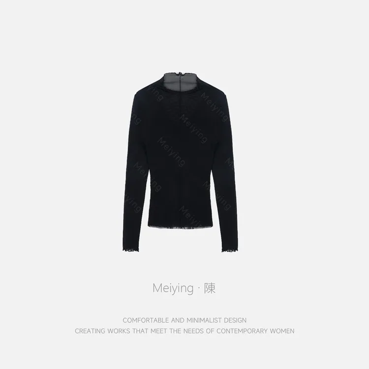 Meiying-法国巴黎女孩微透百搭时尚花边领T恤YZ5QT006