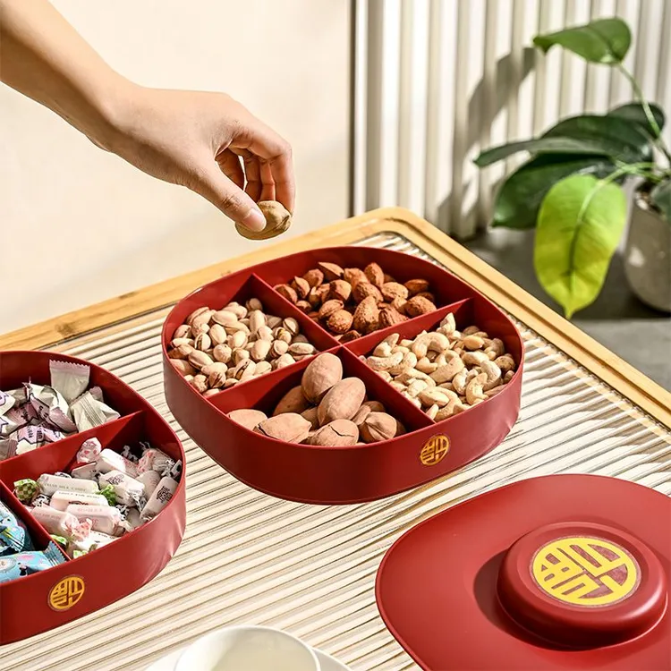 家用带盖糖果收纳盒分格干果坚果盒防潮密封双层客厅茶几零食盘子