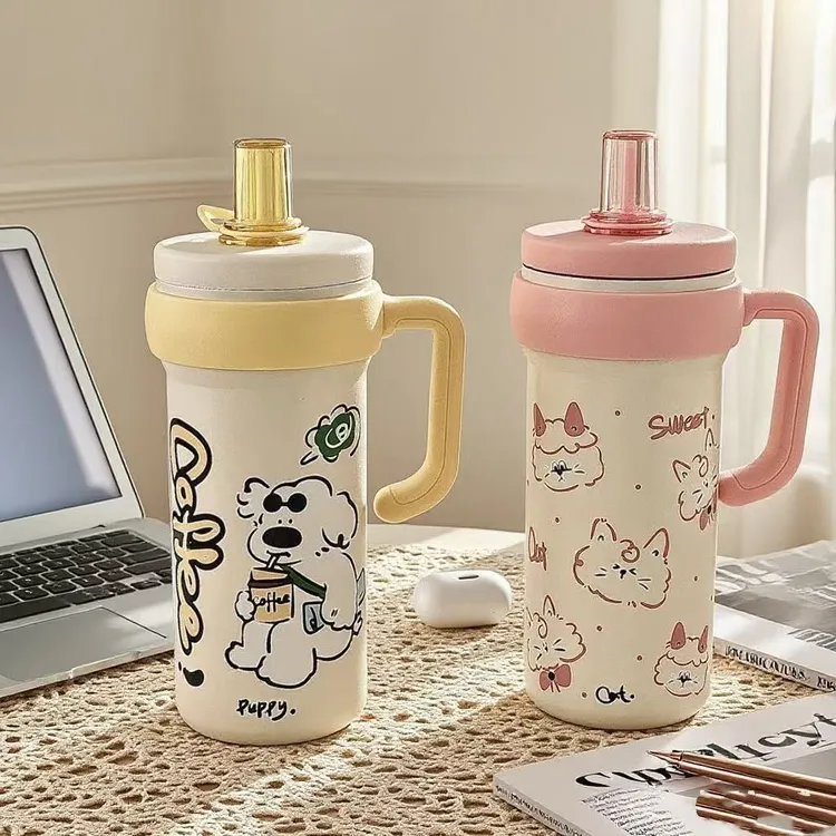 爆款高档高颜值新款食品级316不锈钢大容量保温杯带手柄吸管杯子