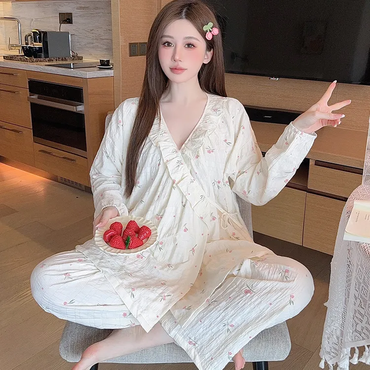 【皱皱棉】熊猫皇后月子服夏季薄款产后喂奶哺乳孕妇睡衣产妇家居服
