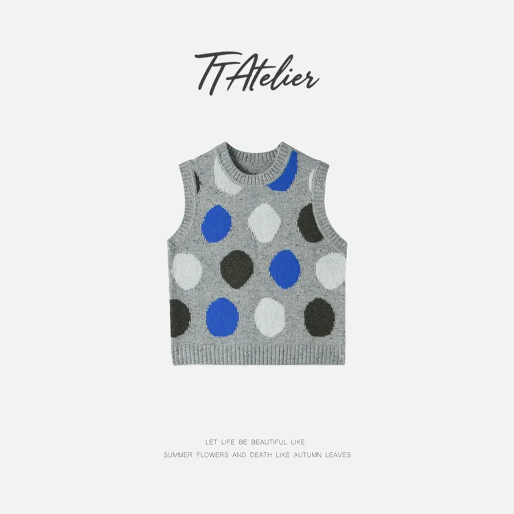 TT设计师【廖若辰星】复古简约时尚波点设计羊毛针织马甲TT191591