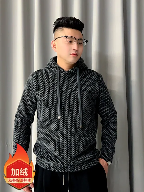 男装新款加厚加绒带帽新款款品质百搭气质潮流长袖韩版休闲S1302