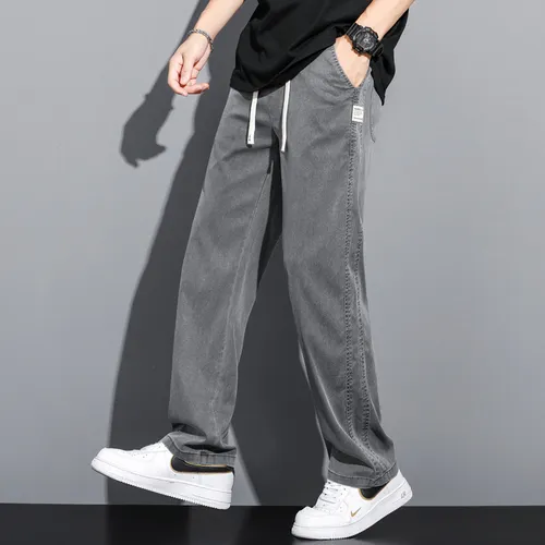 夏季休闲中腰长裤青少年宽松喇叭薄款男装牛仔裤子