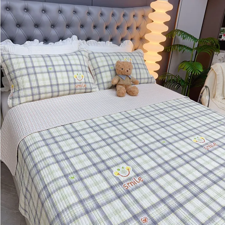 【双面全棉床盖】100%棉全棉绗缝夹棉砂洗床盖榻榻米床单双面可用