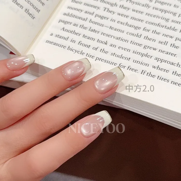 【白月光】白色法式金边玻璃珠猫眼纯手工穿戴甲可拆卸美甲穿戴美甲