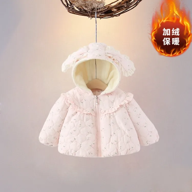 女童加绒加厚棉衣外套秋冬婴儿新款女孩棉服夹棉保暖上衣女宝宝潮
