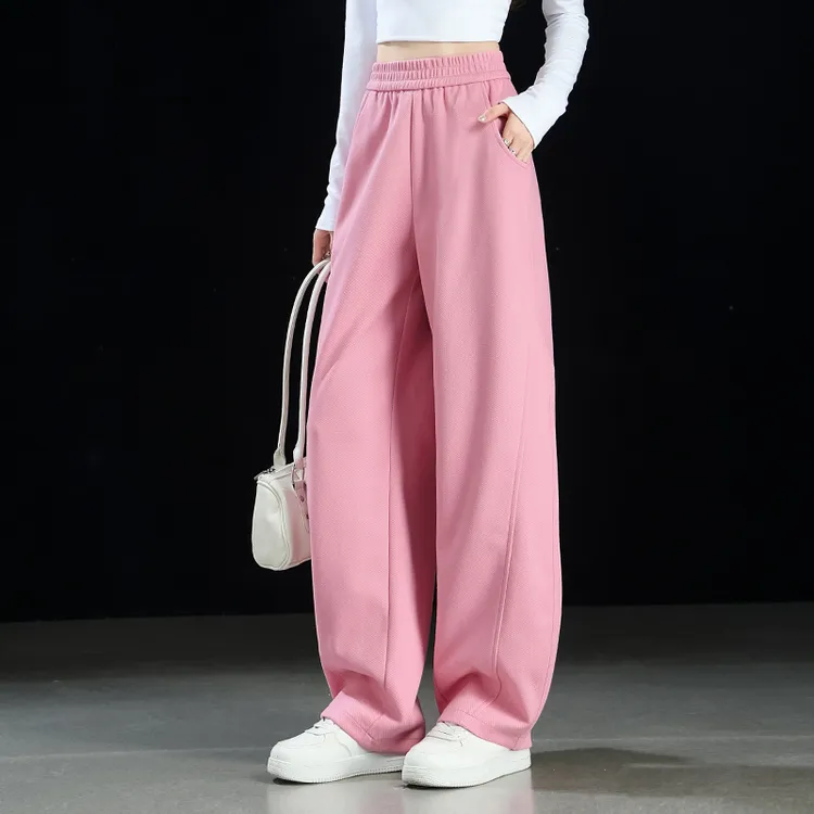 粉色香蕉阔腿裤女秋2025新款高腰宽松遮胯弯刀运动裤休闲直筒卫裤