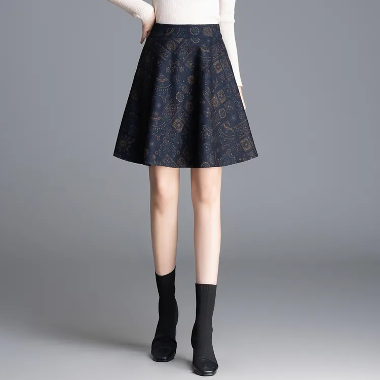 25秋冬松紧高腰大摆裙显瘦妈妈裙打底短裙大码女时尚半身裙91093