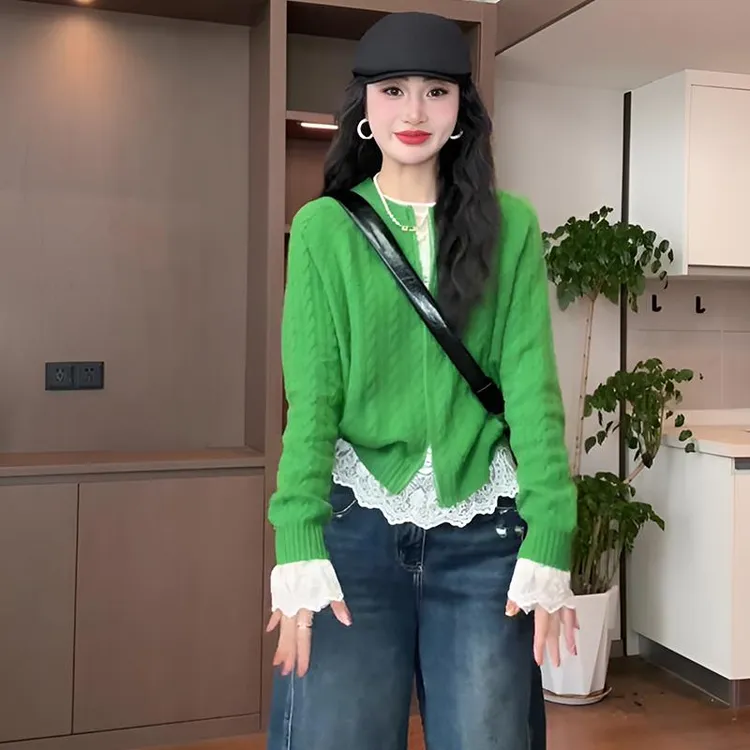 /X.Y/冬季新款『色彩派对』设计感麻花针织小精致圆领拉链开衫上衣