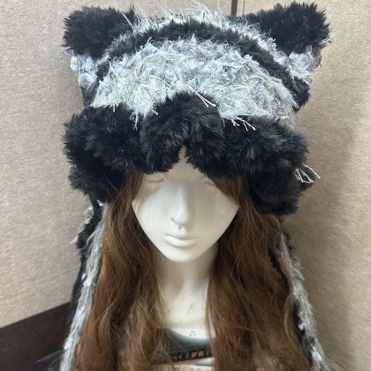 秋冬可爱针织加厚保暖护耳猫耳帽女百搭户外（头围58—62）