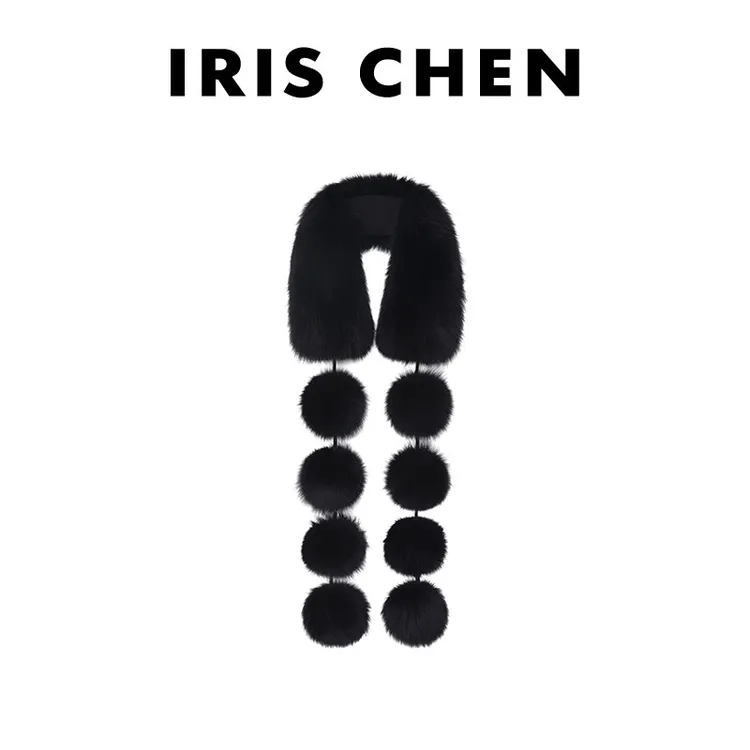 IRIS CHEN 100狐狸毛围脖 25冬150cm厚款保暖围巾大毛领25WJ1028