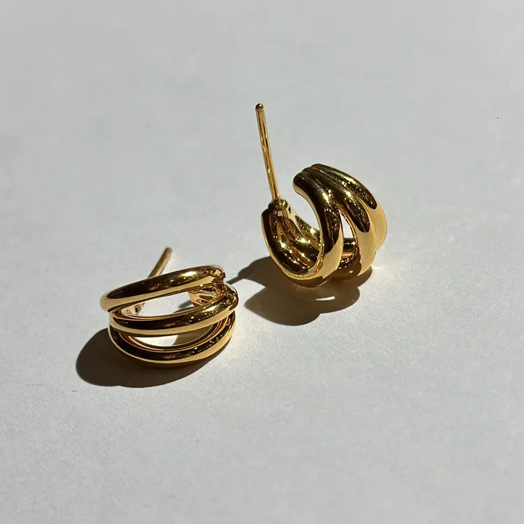 足金5D硬金直针式耳圈耳饰