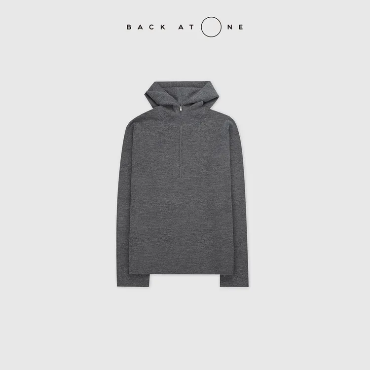 BACKATONE“随心而动”精纺羊毛拉链连帽灰色针织衫 BFF-1AB499H-K