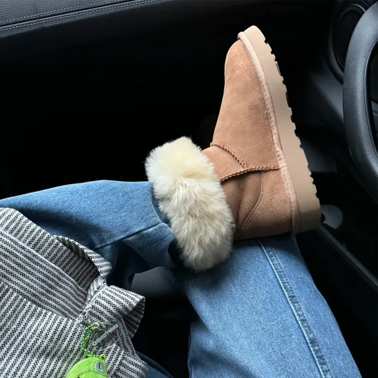 中筒雪地靴女冬季羊皮毛一体河南桑坡加绒加厚东北保暖雪地棉鞋Y