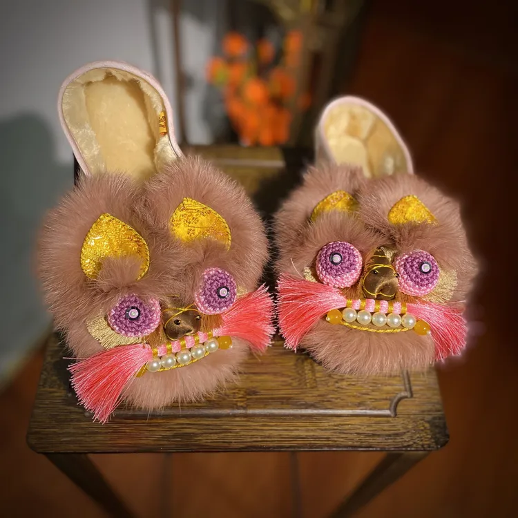 锦琛布鞋中式国风冬季加绒千层底厚款透气低帮布鞋居家毛绒虎头鞋