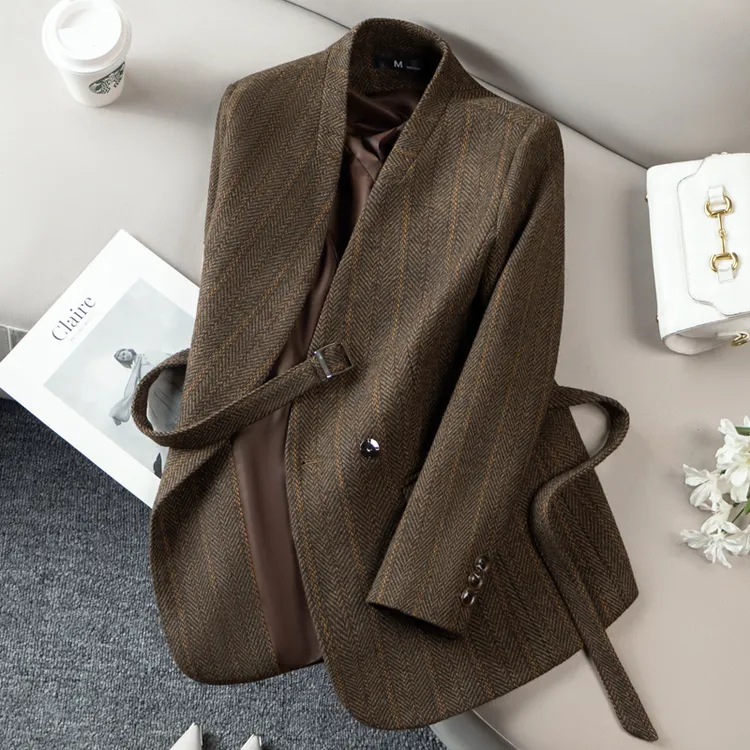 高级感羊毛小西装外套女2025新款秋冬小个子毛呢西服冬季加厚上衣