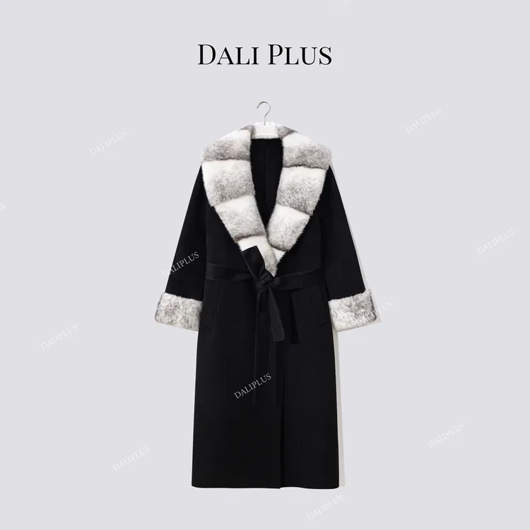 DALI PLUS‘’丹麦进口银十字貂”长款羊绒羊毛毛呢大衣-D5CH5519
