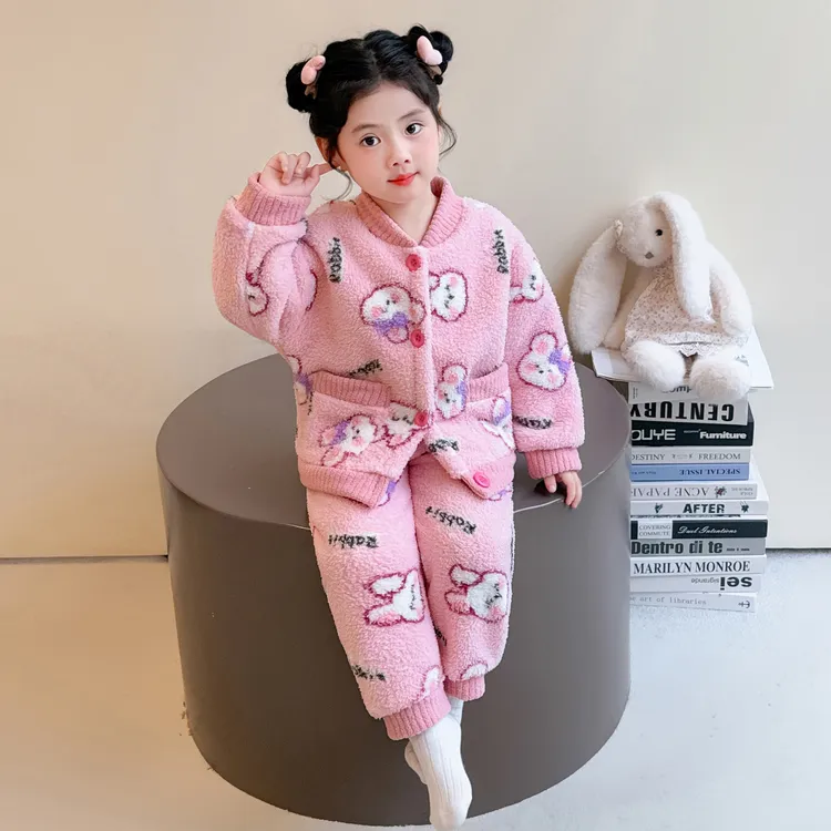 女童秋冬季睡衣法兰绒套装2025新款小女孩儿童冬季加绒保暖家居服